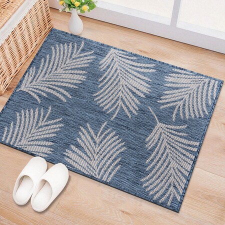 World Rug Gallery Contemporary Palm Leaves Textured Flat Weave Indoor/Outdoor Area Rug 2'x3' Blue 111BLUE2X3